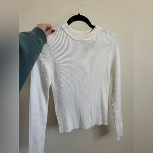 Forever 21 White Ribbed Long Sleeve Sweater Top